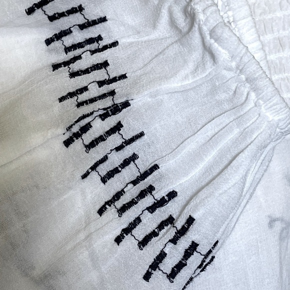 LOFT Embroidered Smocked Ruffle Blouse | White Black Boho Peasant Top | Size XS - Picture 6 of 8